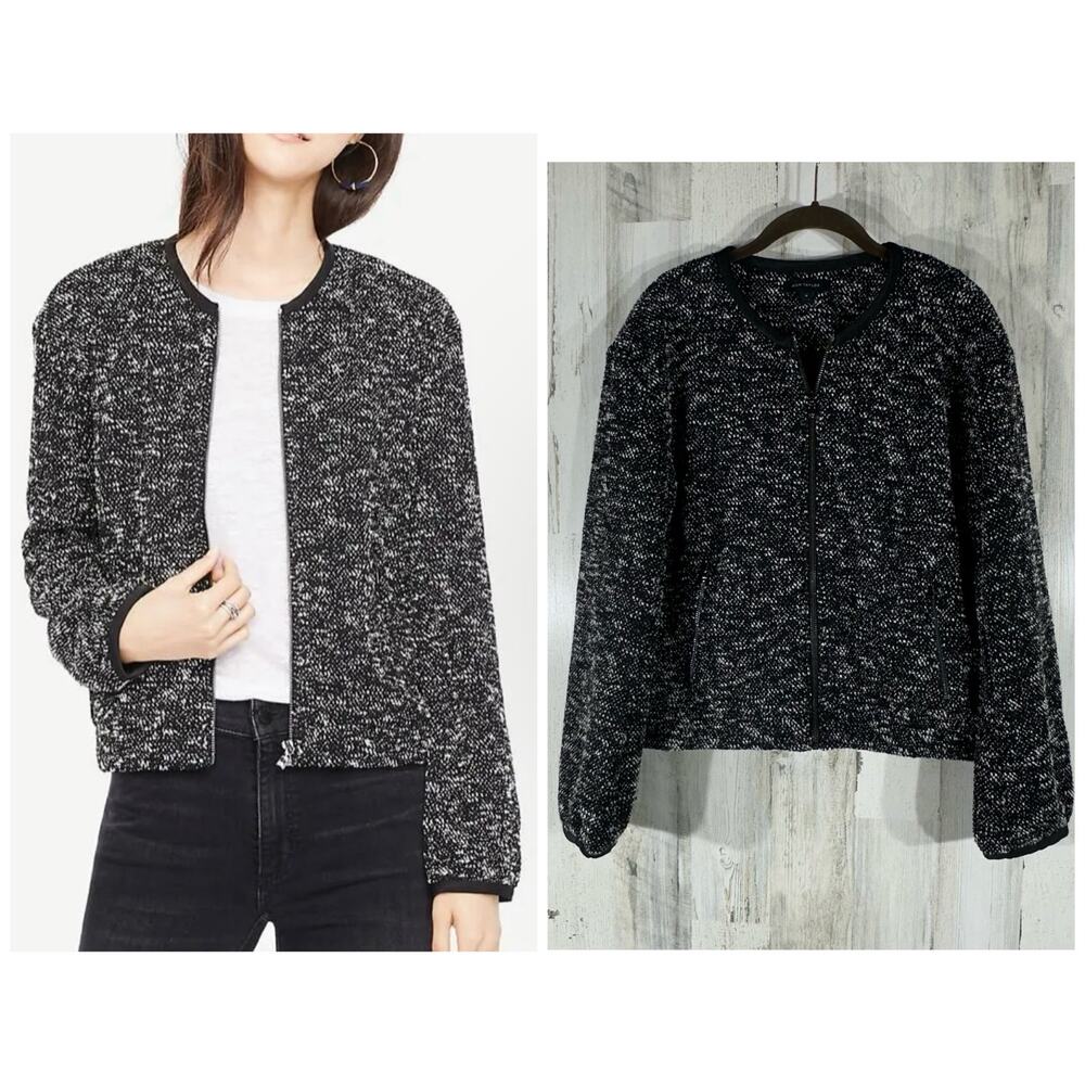 Ann Taylor Jacket Size Medium‎ Black White Speckled Tweed Full Zip